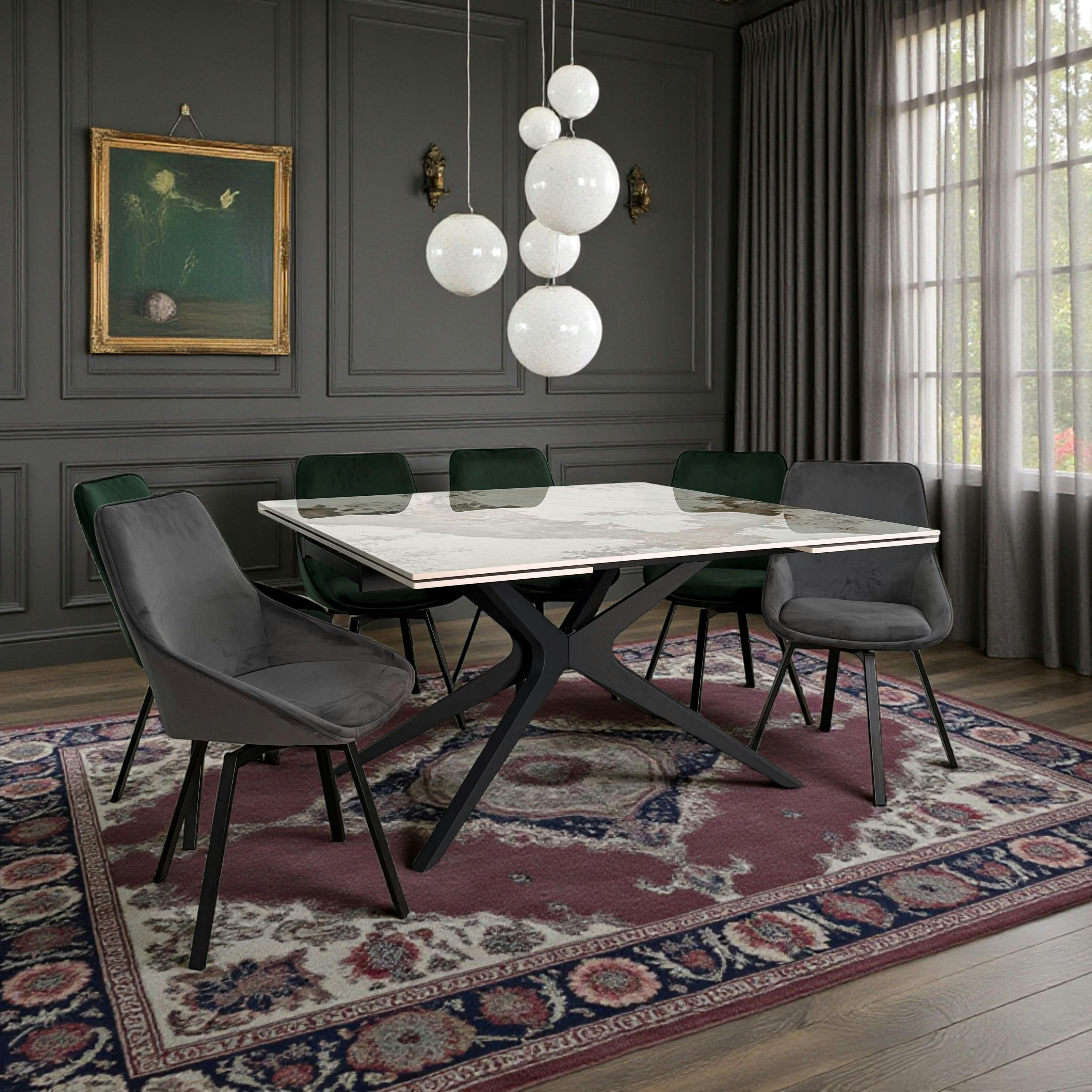Table carrée céramique effet marbre blanc 140-220 cm LOMBARDIE