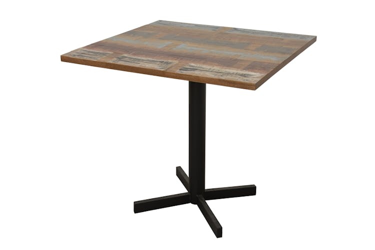 Table carrée en Hévéa recyclé coloré et pieds métal en croix 80x80x76cm LOFT COLORS
