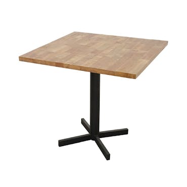  Table carrée en Hévéa recyclé naturel et pieds métal en croix 80x80x76cm LOFT