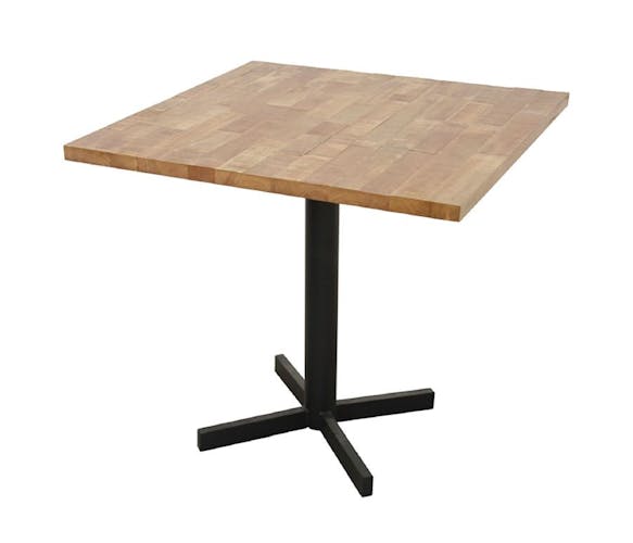 Table carrée en Hévéa recyclé naturel et pieds métal en croix 80x80x76cm LOFT