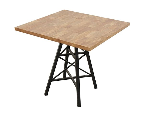 Table carrée en Hévéa recyclé naturel et pieds métal façon "Tour Eiffel" 80x80x76cm LOFT