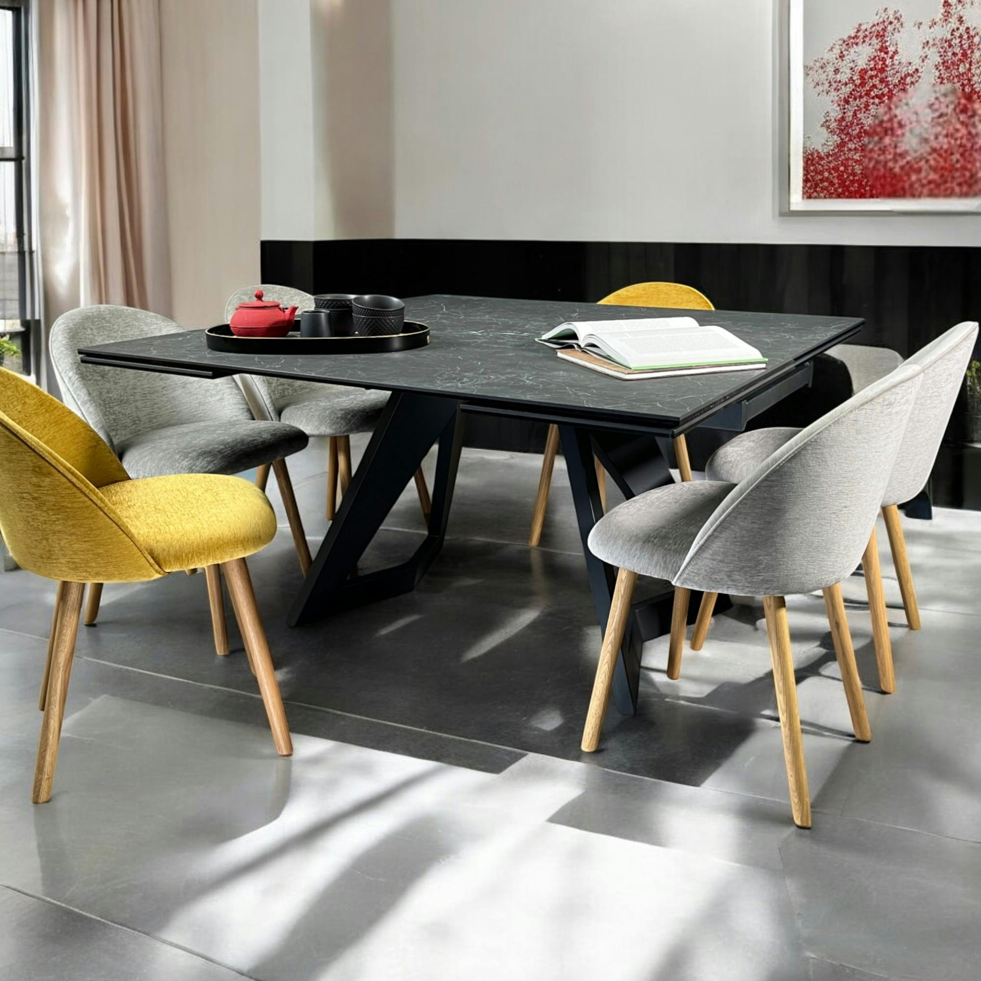Table carrée extensible en céramique marbrée anthracite 140-220 cm LOMBARDIE