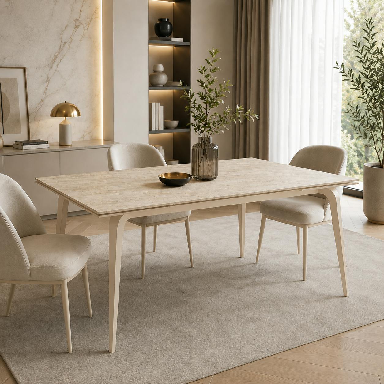 Table céramique à décor travertin 140-220 cm LORA