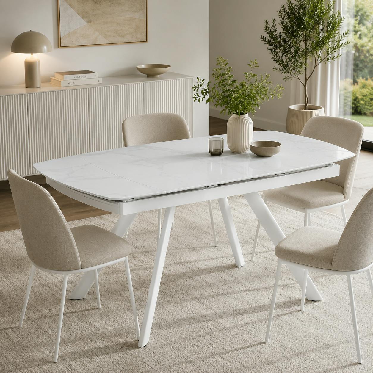 Table céramique extensible blanche 140-210 cm LORA