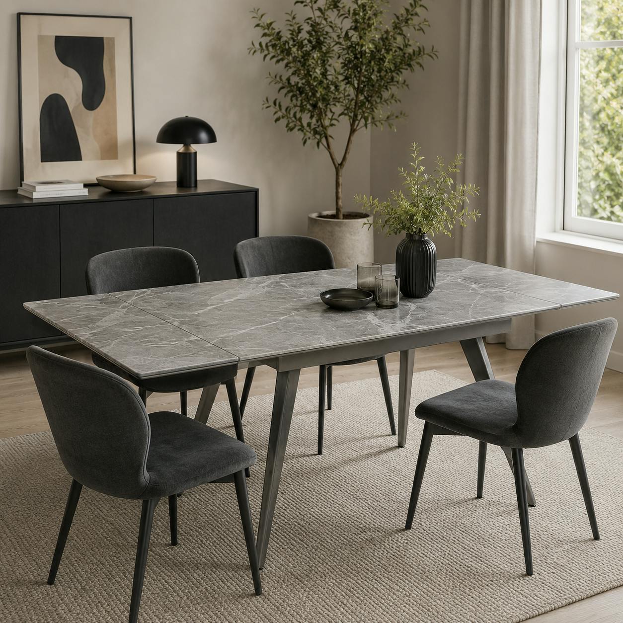Table céramique extensible effet marbre gris 120-180 cm LORA