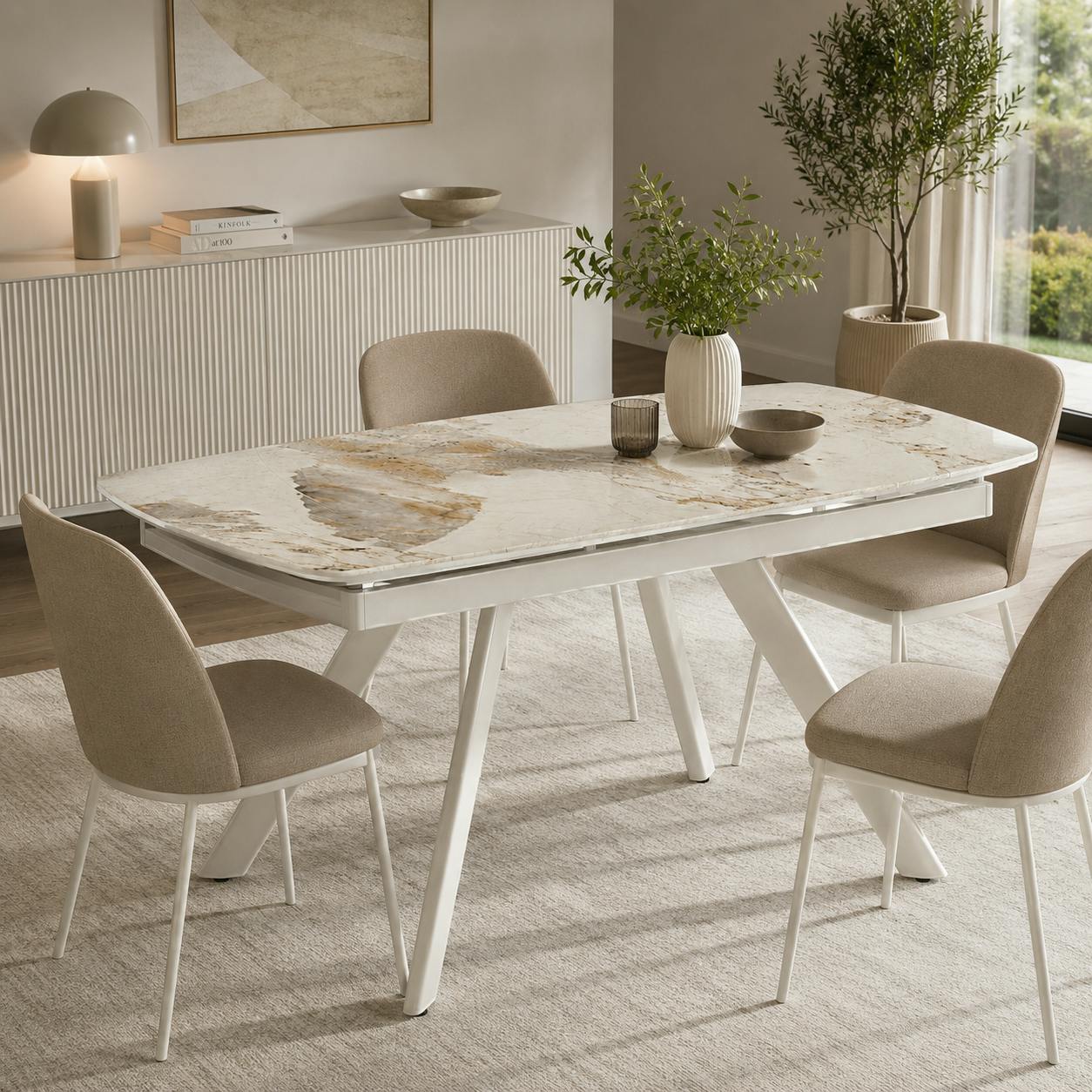 Table céramique extensible fini marbre contrasté 140-210 cm LORA