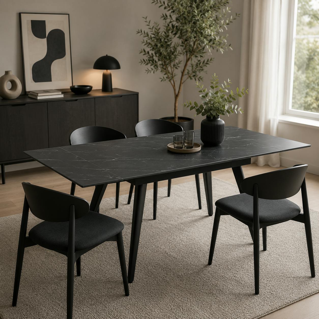 Table céramique extensible marbre noir 120-180 cm LORA