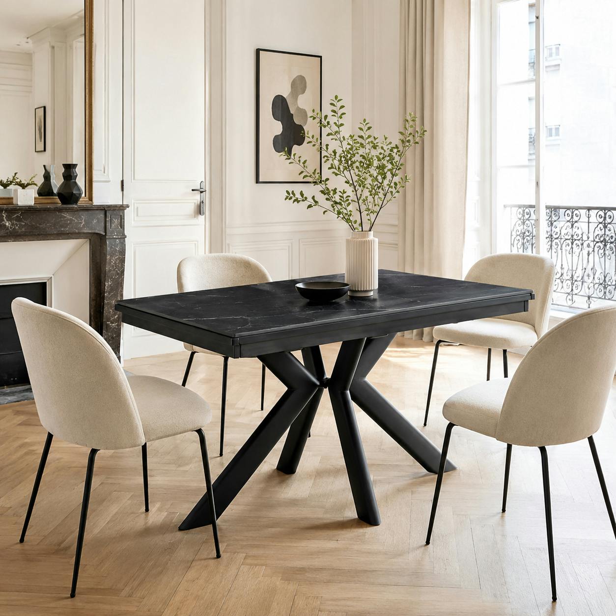 Table céramique extensible noire marbrée 120-220 cm LUGANO