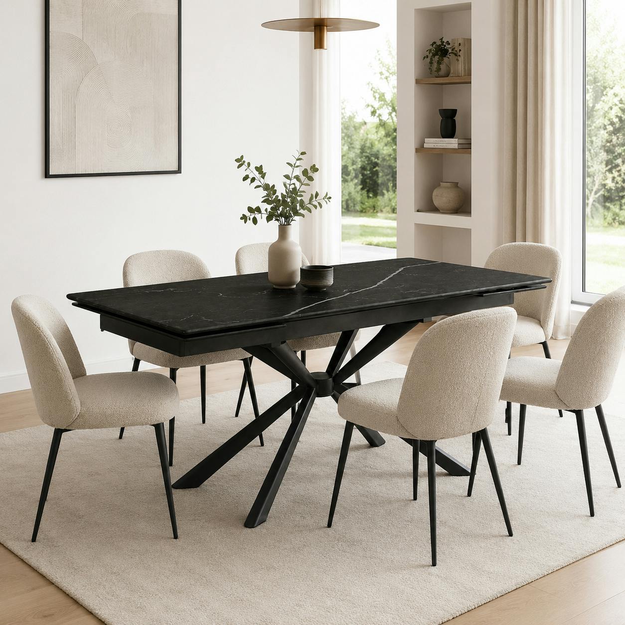 Table céramique extensible noire marbrée 180-260 cm LUGANO