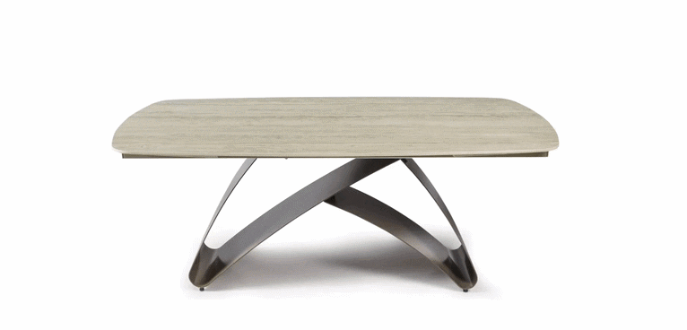 Table céramique extensible noire marbrée pied design 200-280 cm LORA ...