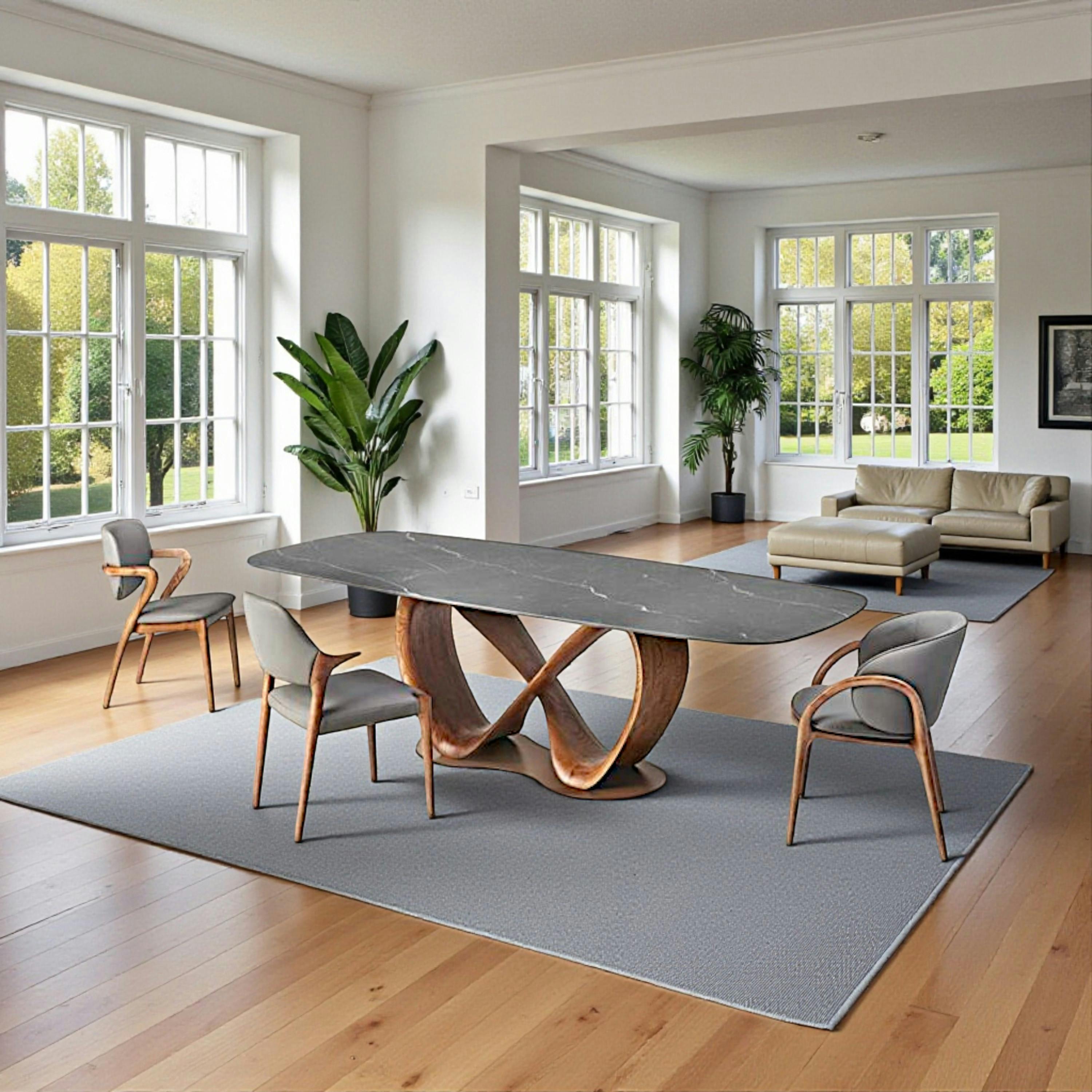 Table céramique grise pied ruban bois brun 220 cm ALDER