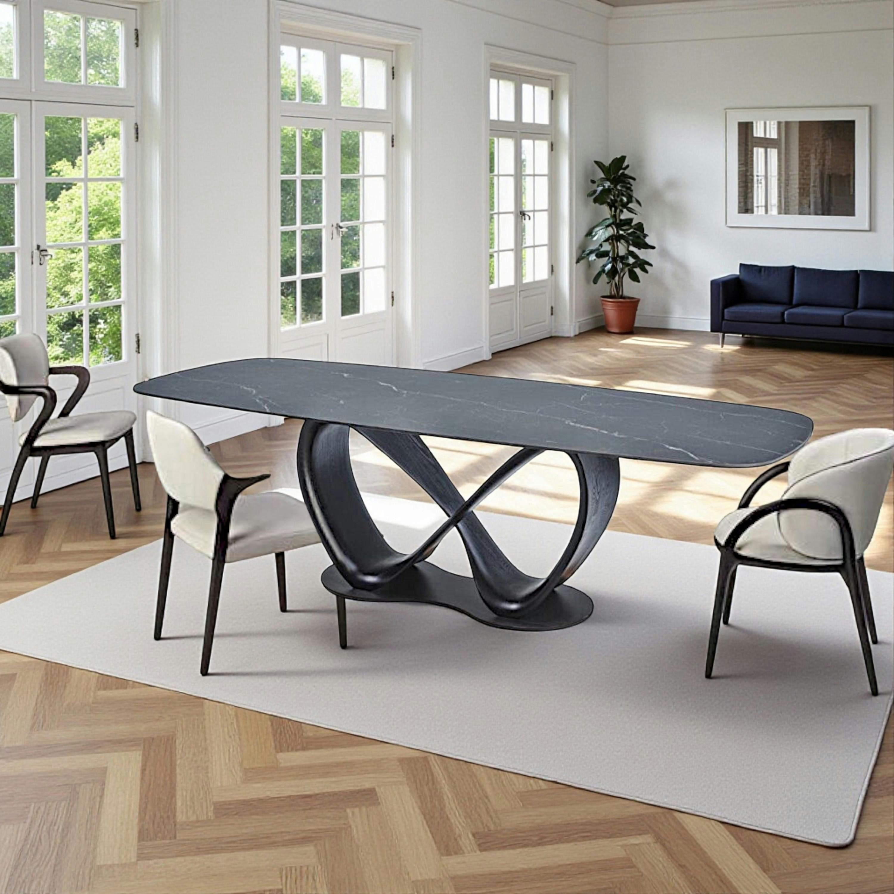 Table céramique grise pied ruban bois noir 220 cm ALDER
