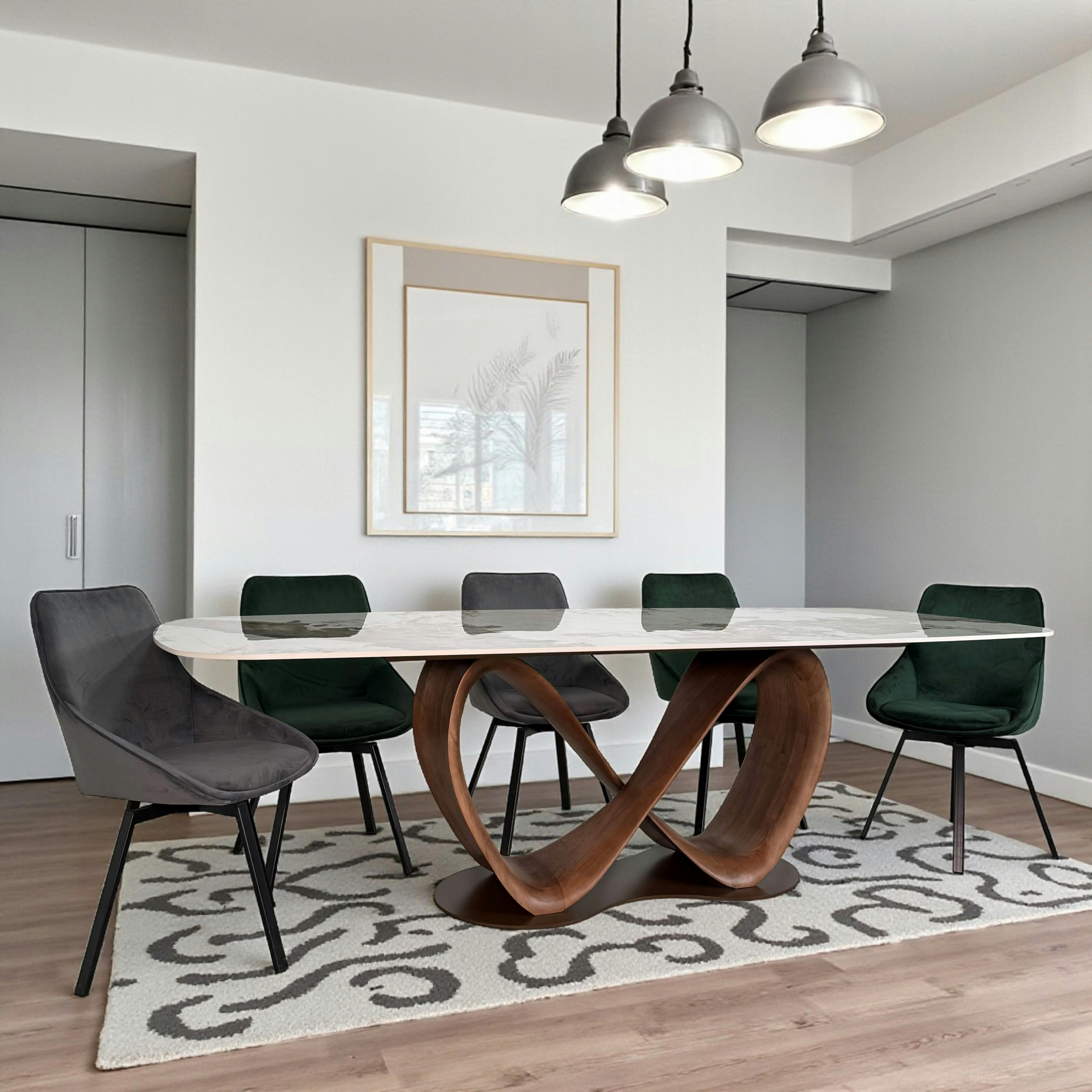 Table céramique marbrée pied ruban bois brun 260 cm ALDER