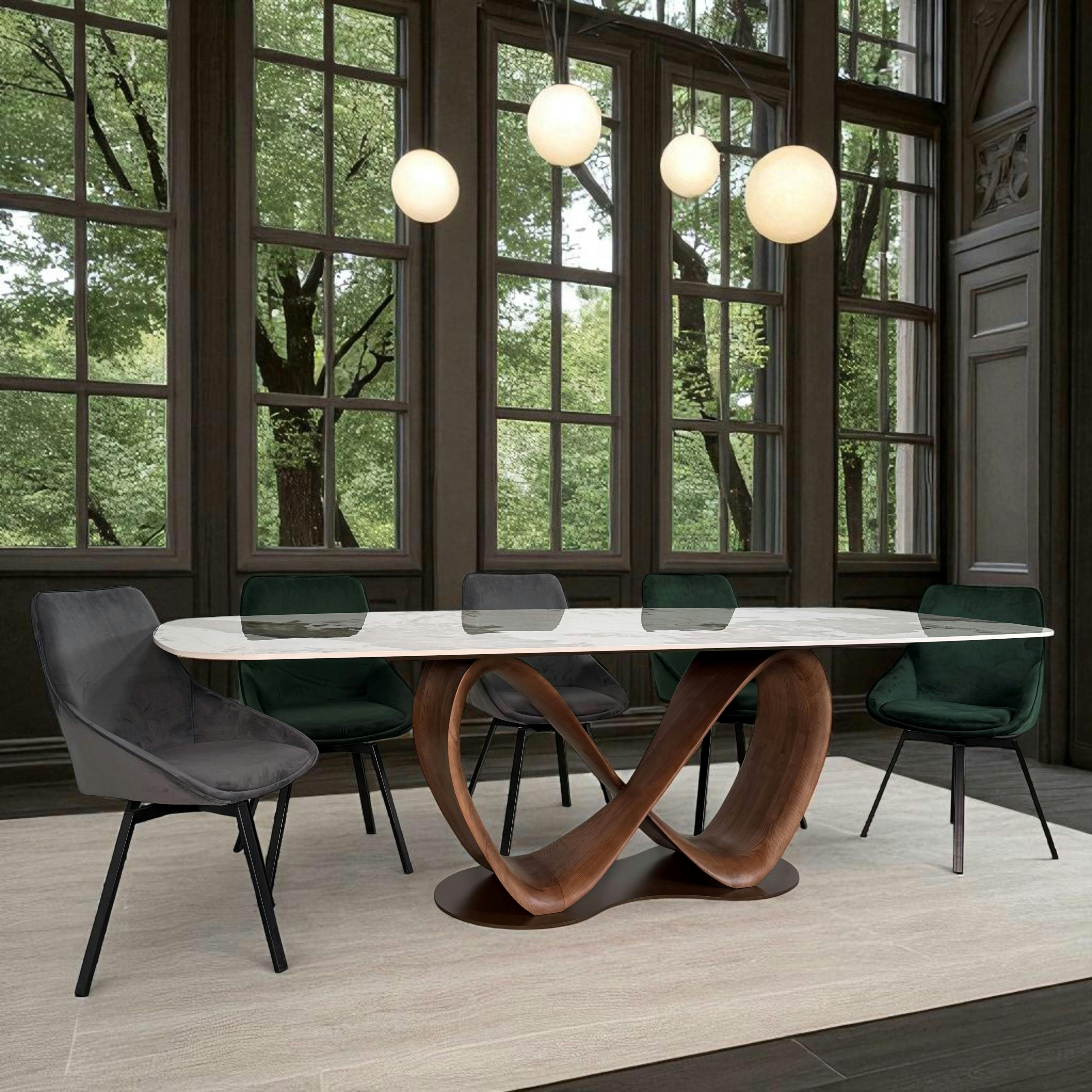 Table céramique marbrée pied ruban bois brun 260 cm ALDER