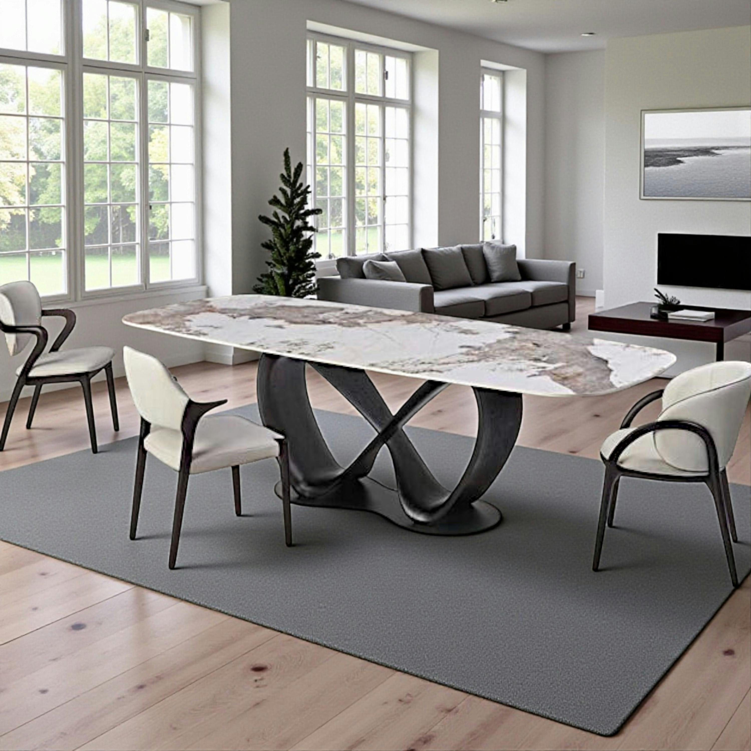 Table céramique marbrée pied ruban bois noir 260 cm ALDER