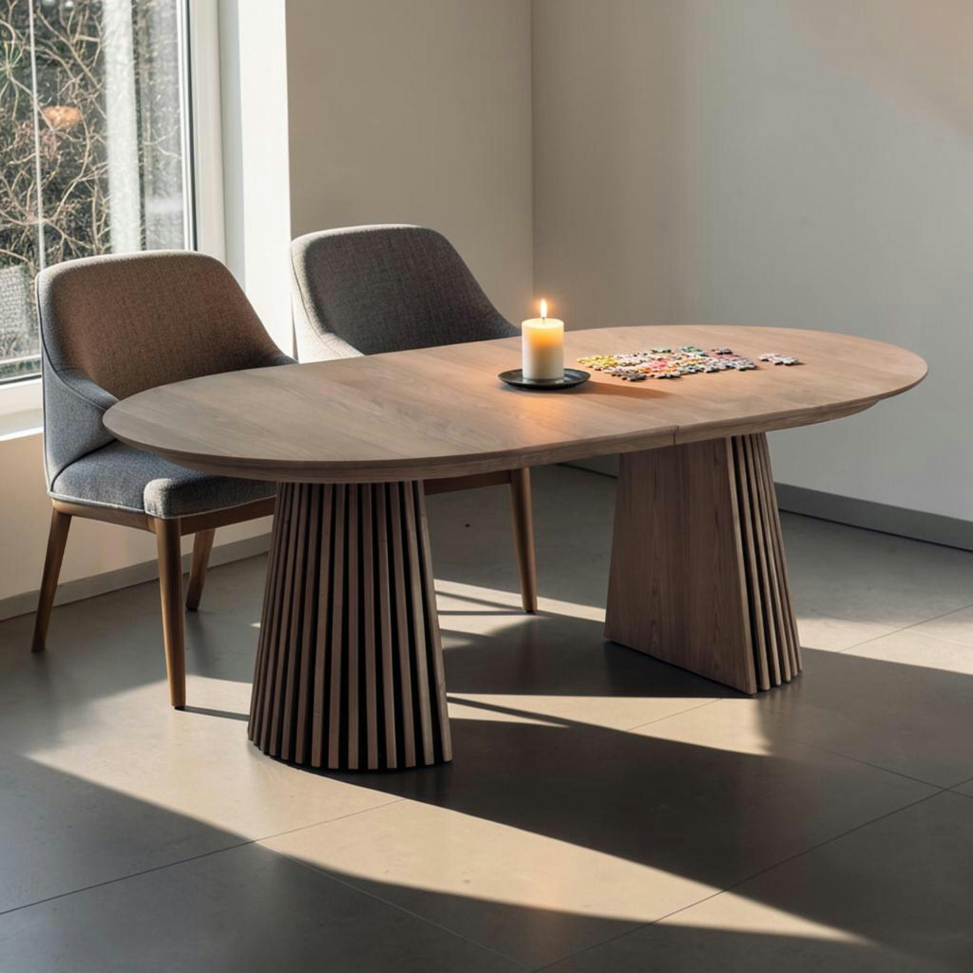 Table chêne brun pied baguette extensible 200/250/300 cm AMSTERDAM