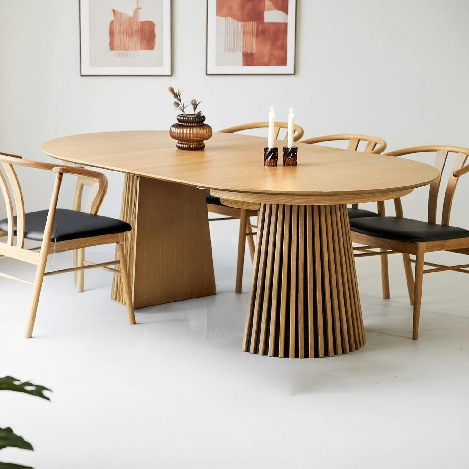 Table chêne clair pied baguette extensible 200/250/300 cm AMSTERDAM