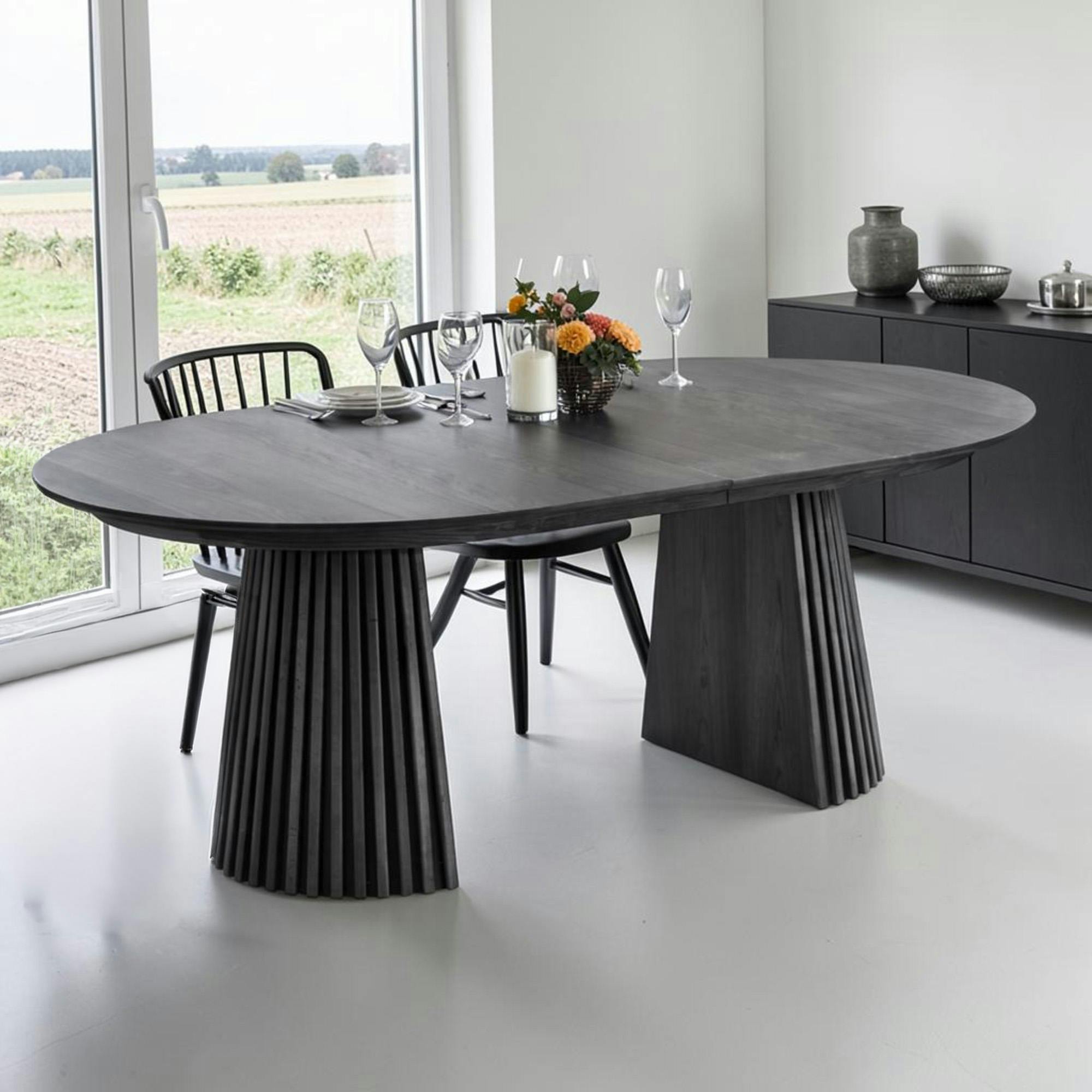Table chêne noir pied baguette extensible 200/250/300 cm AMSTERDAM