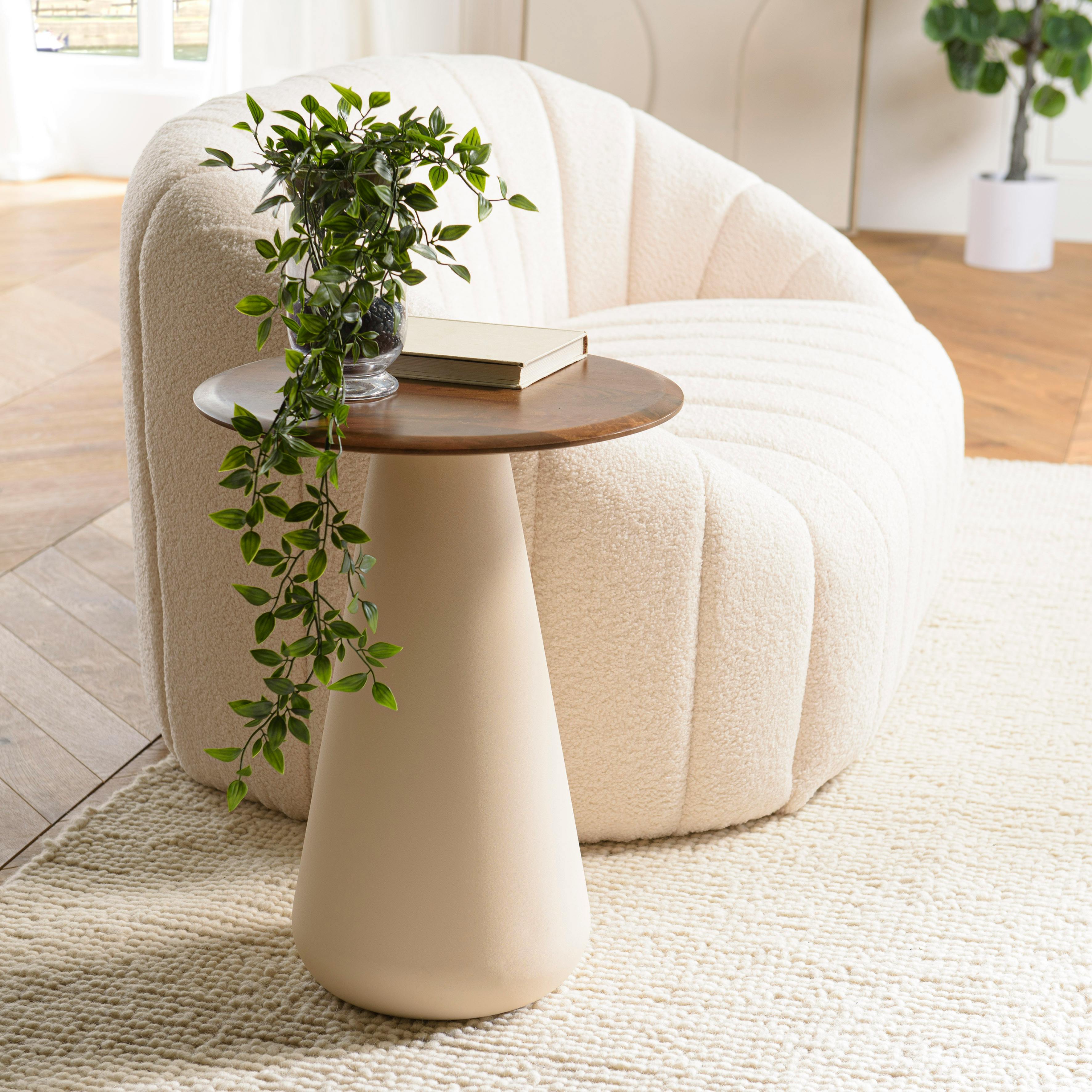 Table d'appoint 40 cm plateau en manguier pied ivoire TOSCA