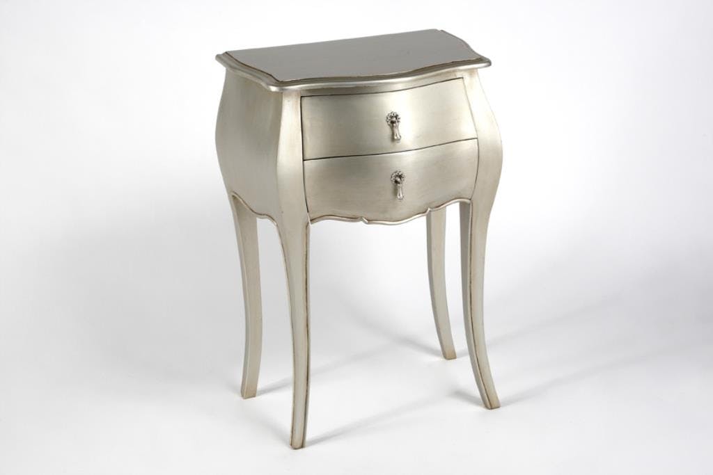 Table d'appoint argent antique baroque en bois 2 tiroirs MURANO L 50 x P 35 x  H 75 AMADEUS