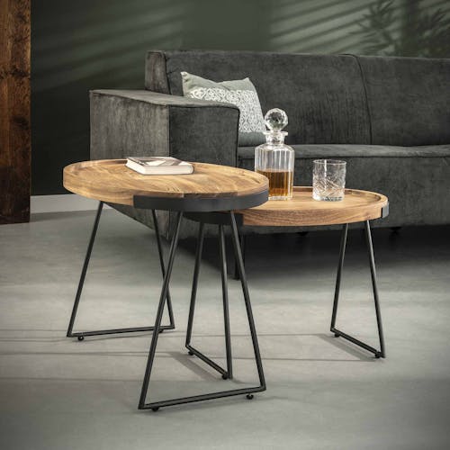 Table d'appoint bois d'acacia ovale (2 pièces) MELBOURNE