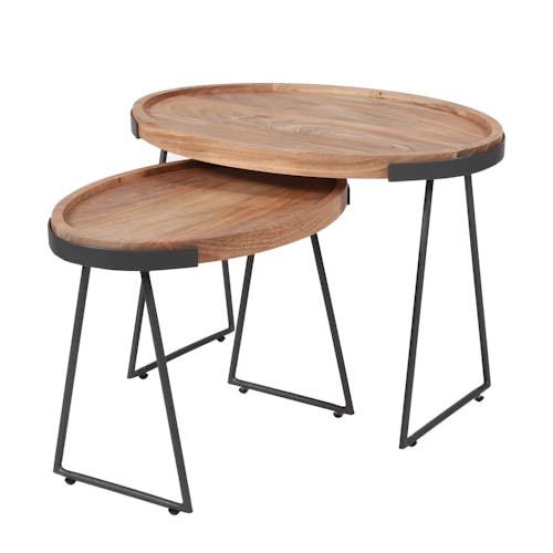 Table d'appoint bois d'acacia ovale (2 pièces) MELBOURNE