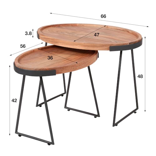 Table d'appoint bois d'acacia ovale (2 pièces) MELBOURNE