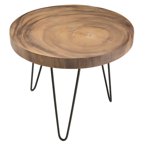 Table d'appoint bois ronde pieds épingle D55 JAIPUR