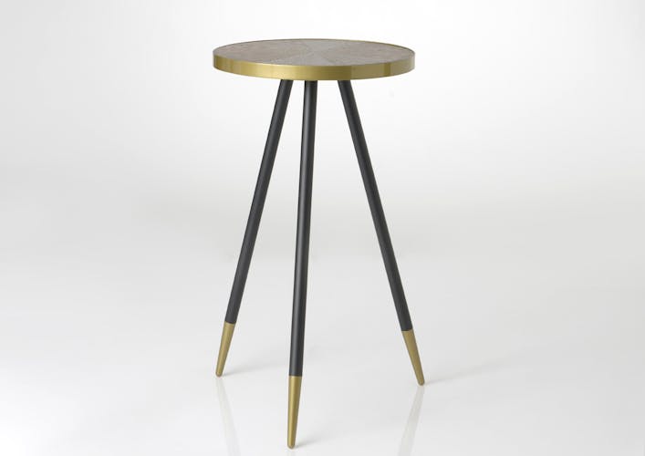 Table d'appoint / Bout de Canapé plateau avec effets et cerclage doré et pieds noirs et dorés D44xH55cm ART-DECO