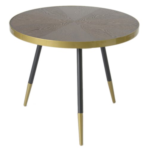 Table d'appoint / Bout de Canapé plateau avec effets et cerclage doré et pieds noirs et dorés D61xH50cm ART-DECO
