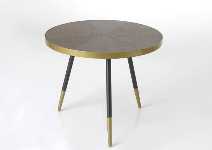 Table d'appoint / Bout de Canapé plateau avec effets et cerclage doré et pieds noirs et dorés D61xH50cm ART-DECO