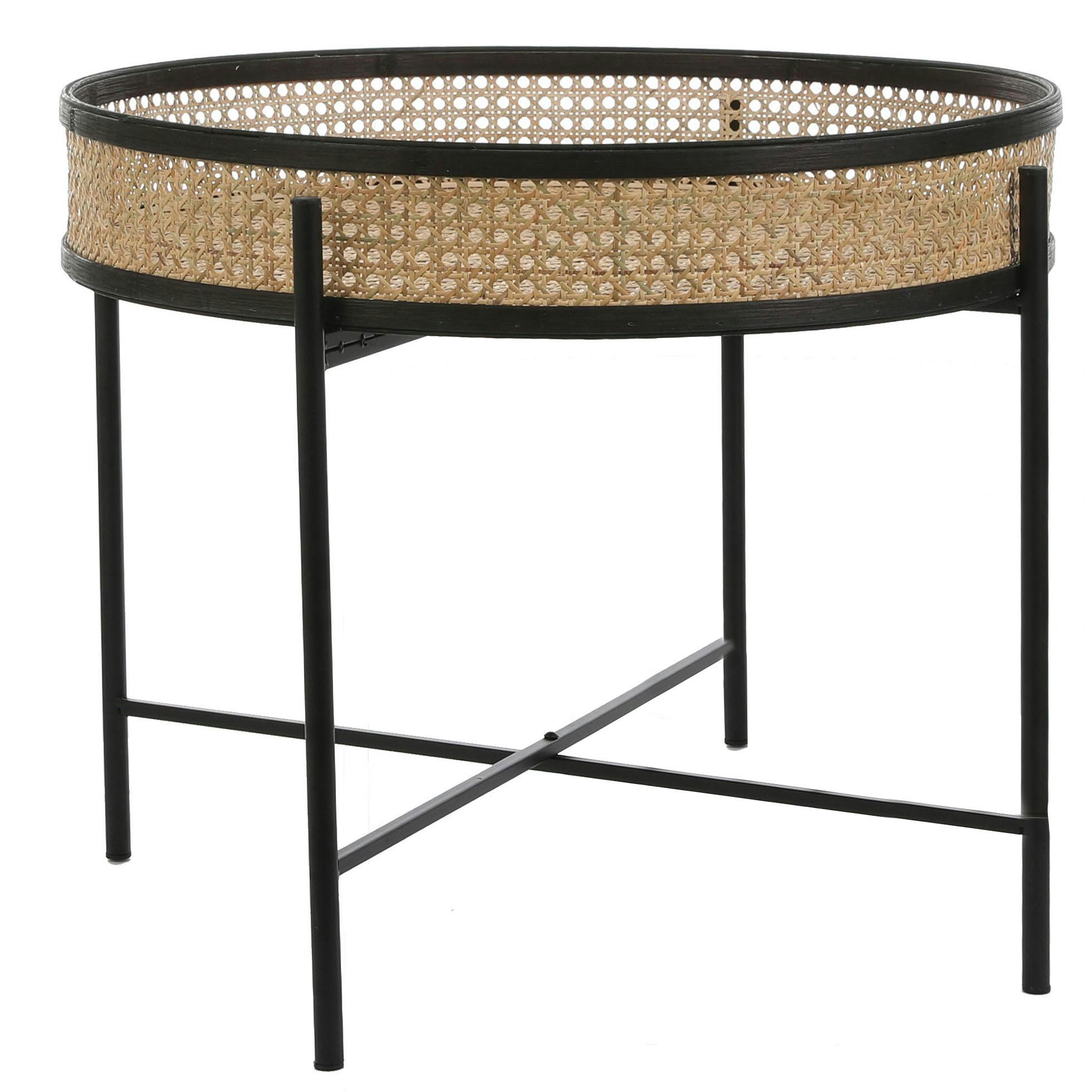 Table d'appoint D 49,5 cm plateau rattan