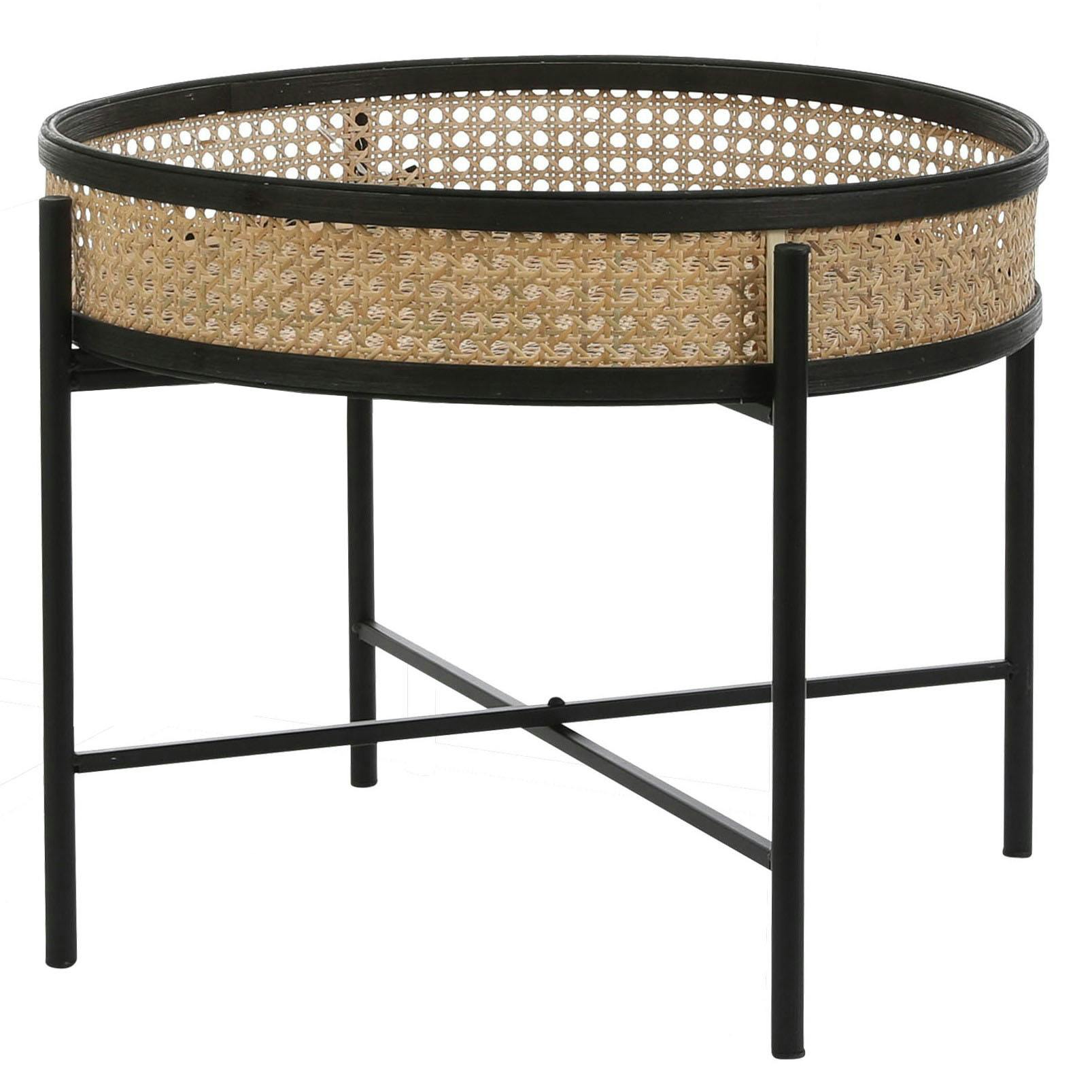 Table d'appoint D 60 cm plateau rattan