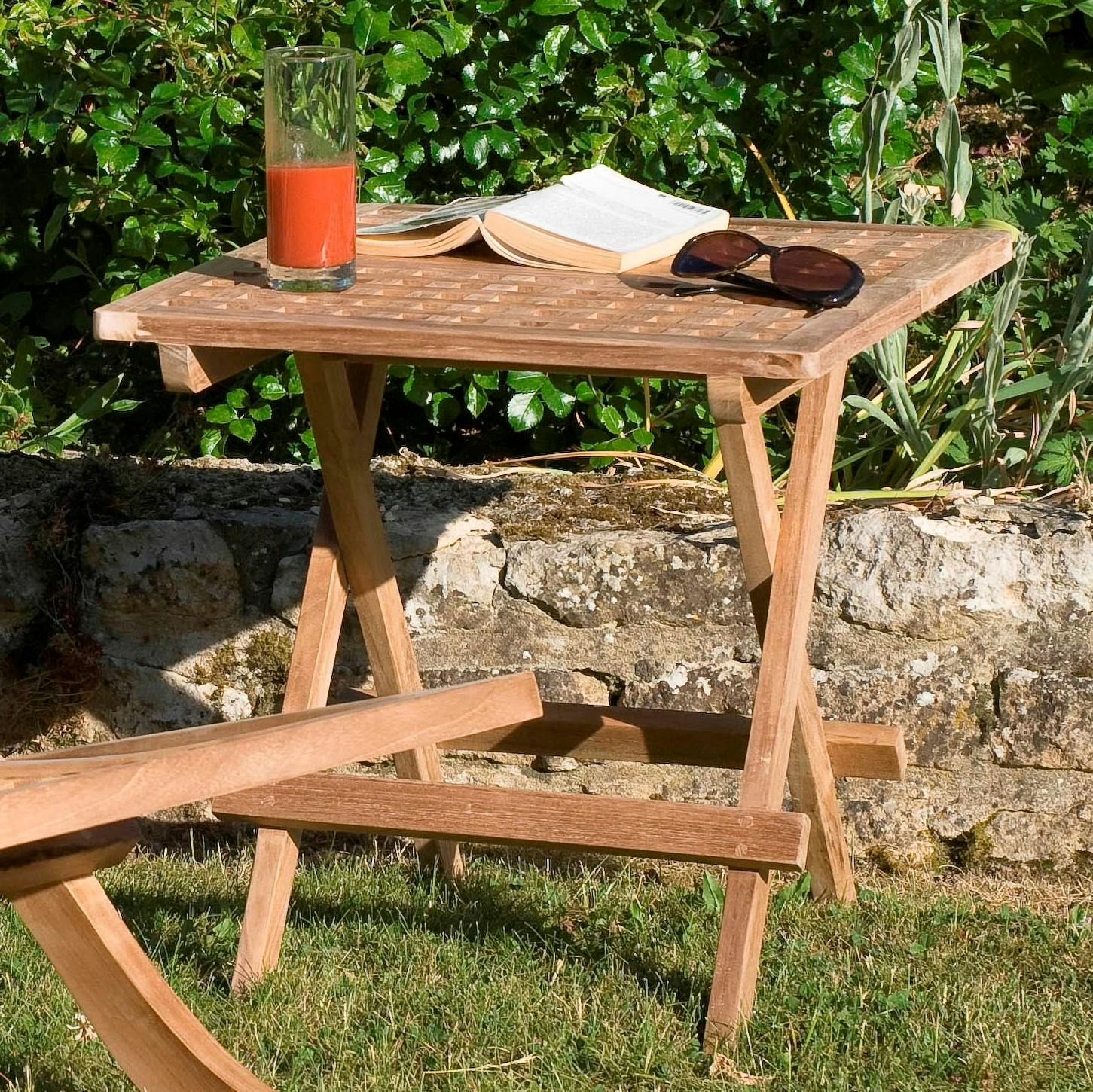 Table d'appoint de jardin en Teck carrée pliante 50cm SUMMER