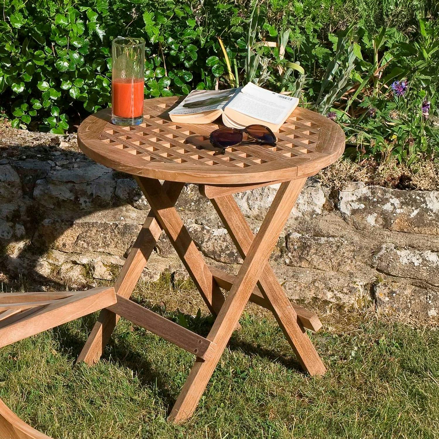 Table d'appoint de jardin en Teck ronde pliante 50cm SUMMER
