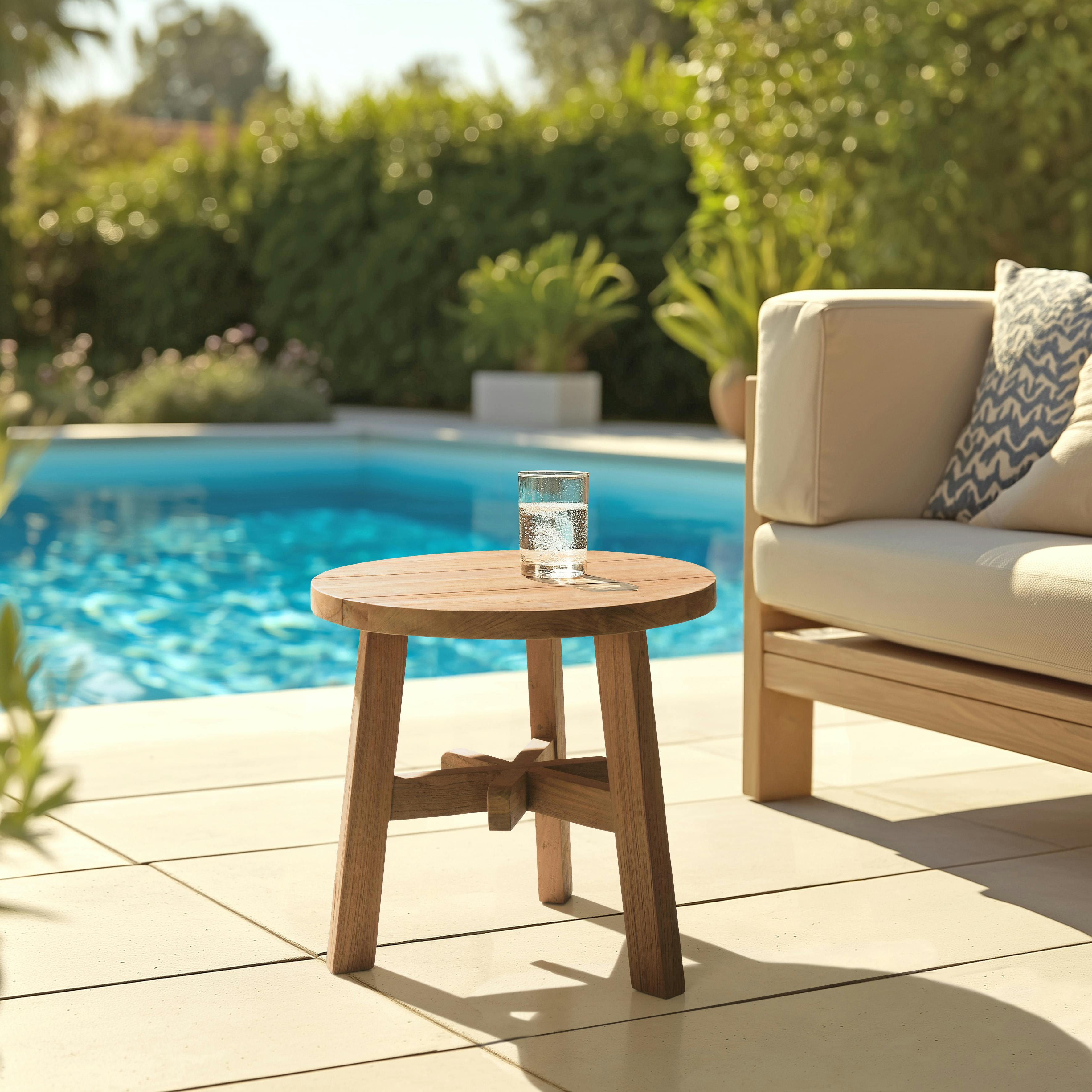 Table d'appoint de jardin ronde en bois de teck recyclé naturel D47 cm SANTO