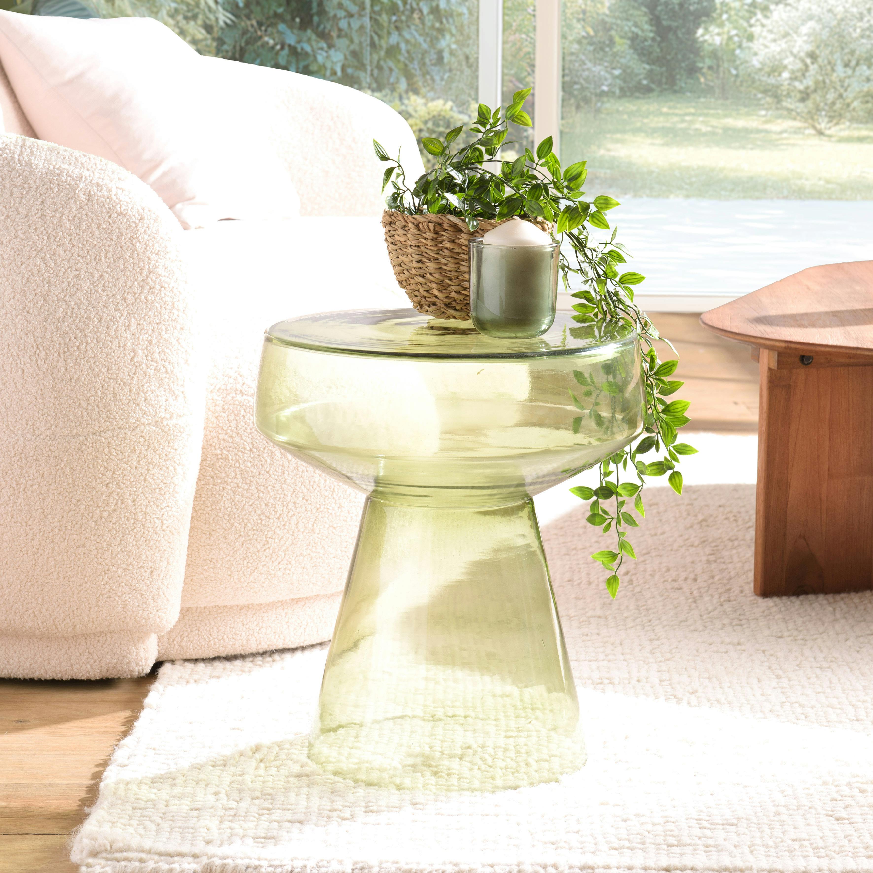 Table d'appoint design en verre transparent couleur vert ELORA