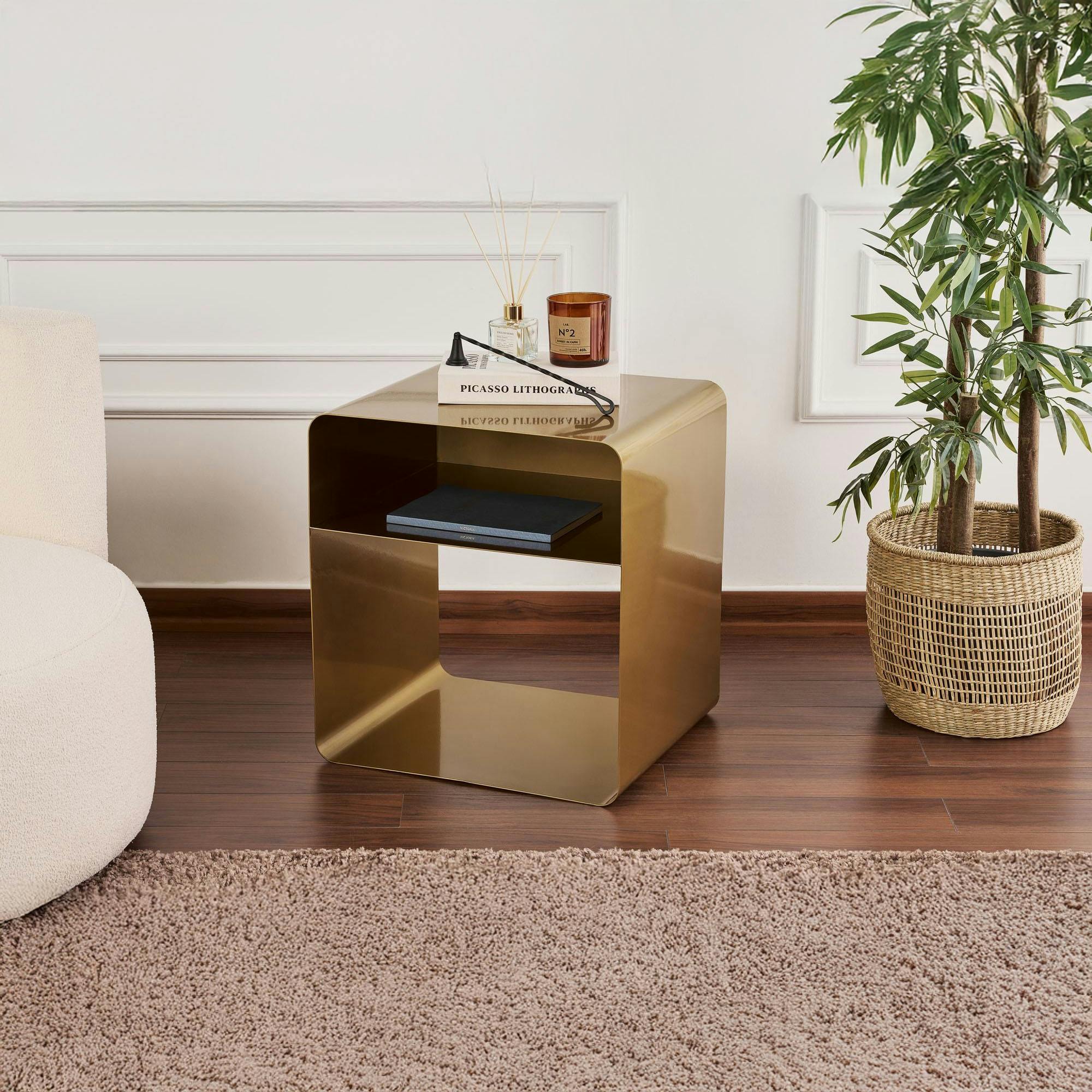 Table d’appoint design métal doré – forme cube SFAX
