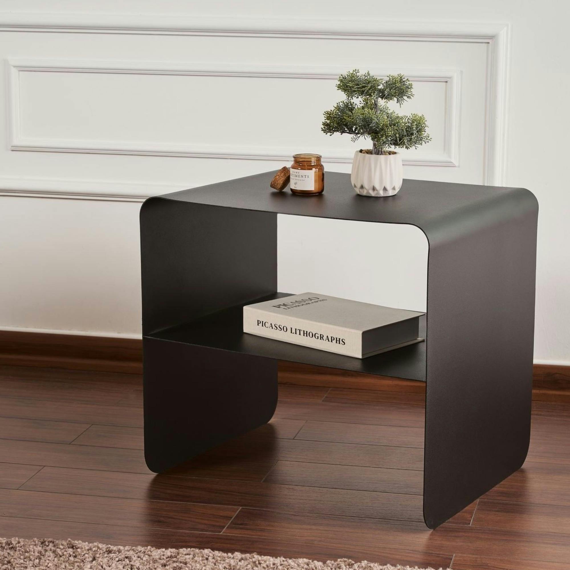 Table d’appoint design métal noir – 2 plateaux SFAX