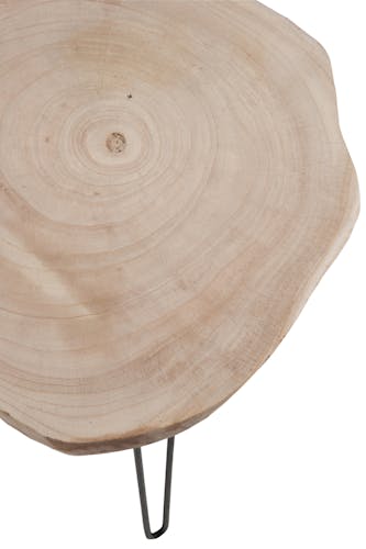 Table d'appoint en bois naturel clair, 3 pieds métal - 45x36x42cm