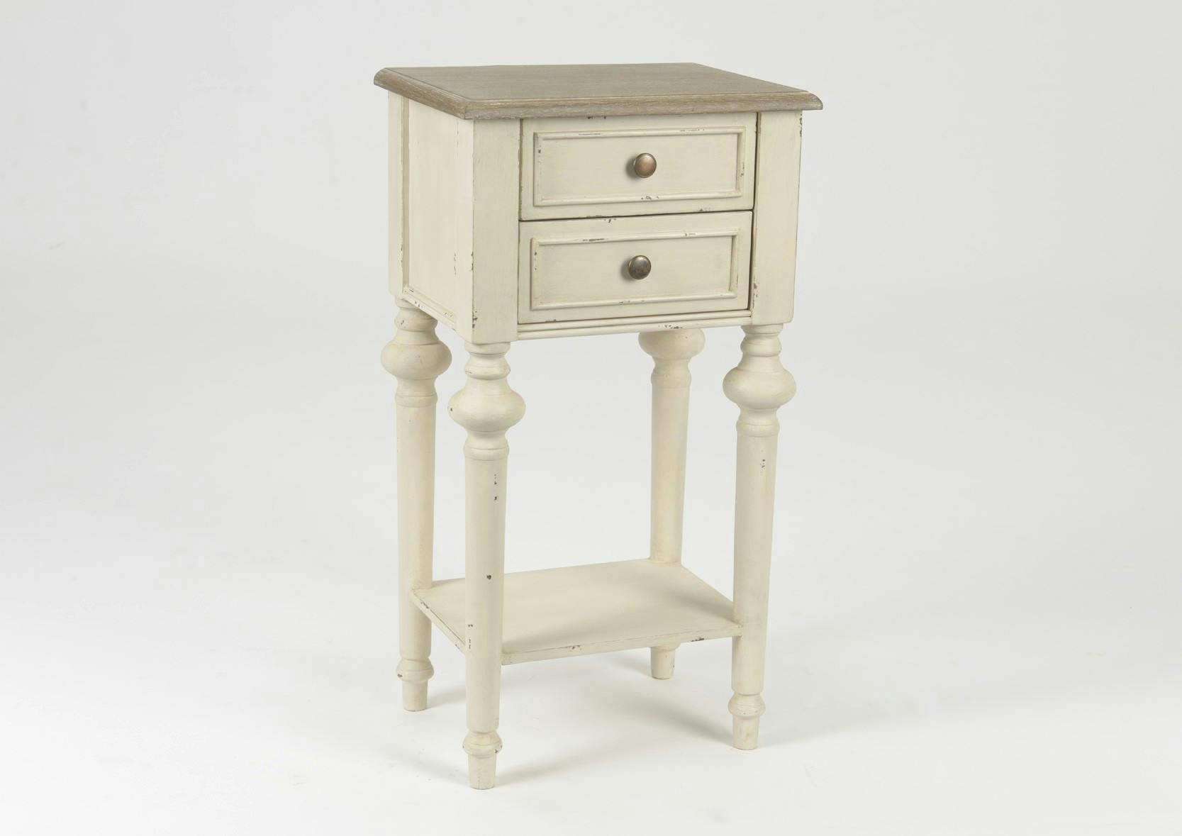 Table d'appoint en bois vieilli bicolore 2 tiroirs style Louis XVI LEGENDE L40xP30xH75 AMADEUS
