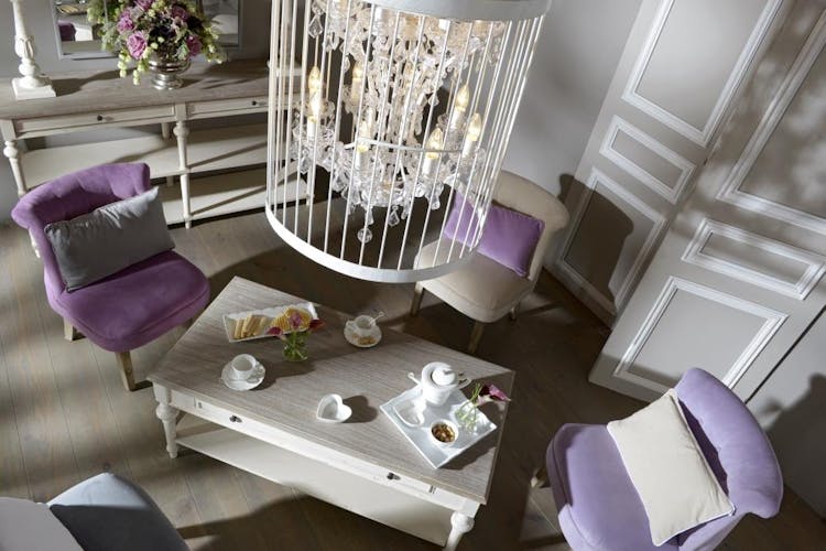 Table d'appoint en bois vieilli bicolore 2 tiroirs style Louis XVI LEGENDE L40xP30xH75 AMADEUS