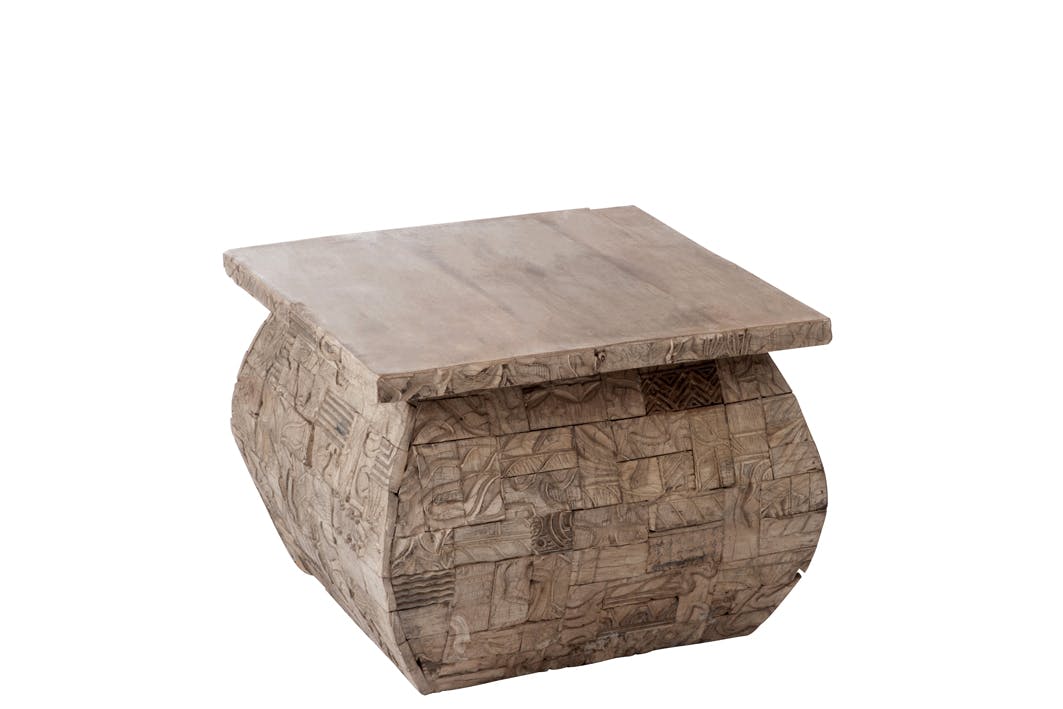 Table d'appoint exotique en bois gris - 60x60x45cm