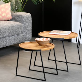 Table d'appoint gigogne en teck recyclé motif chevrons (lot de 2)