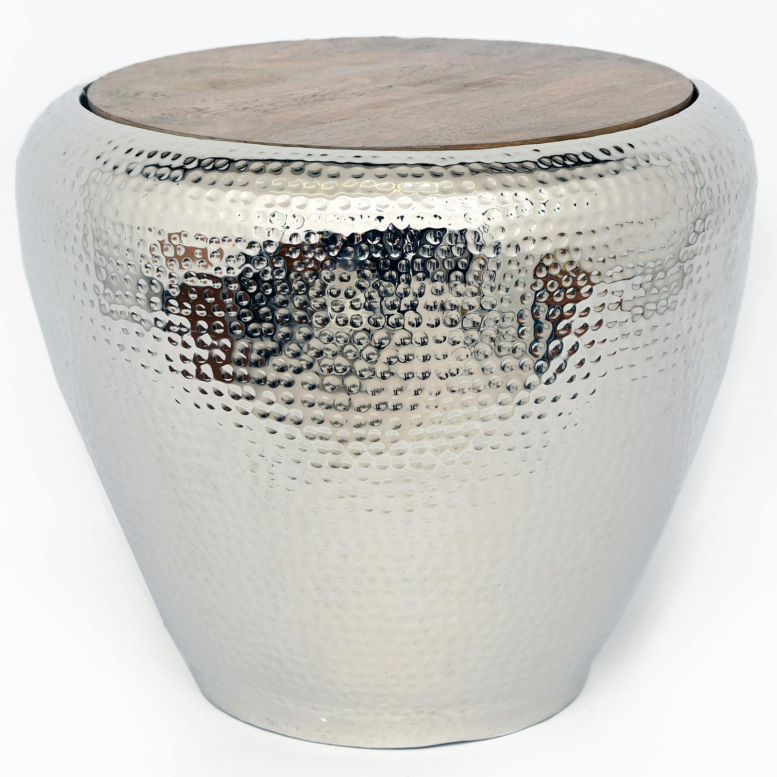 Table d'appoint martelée argentée
