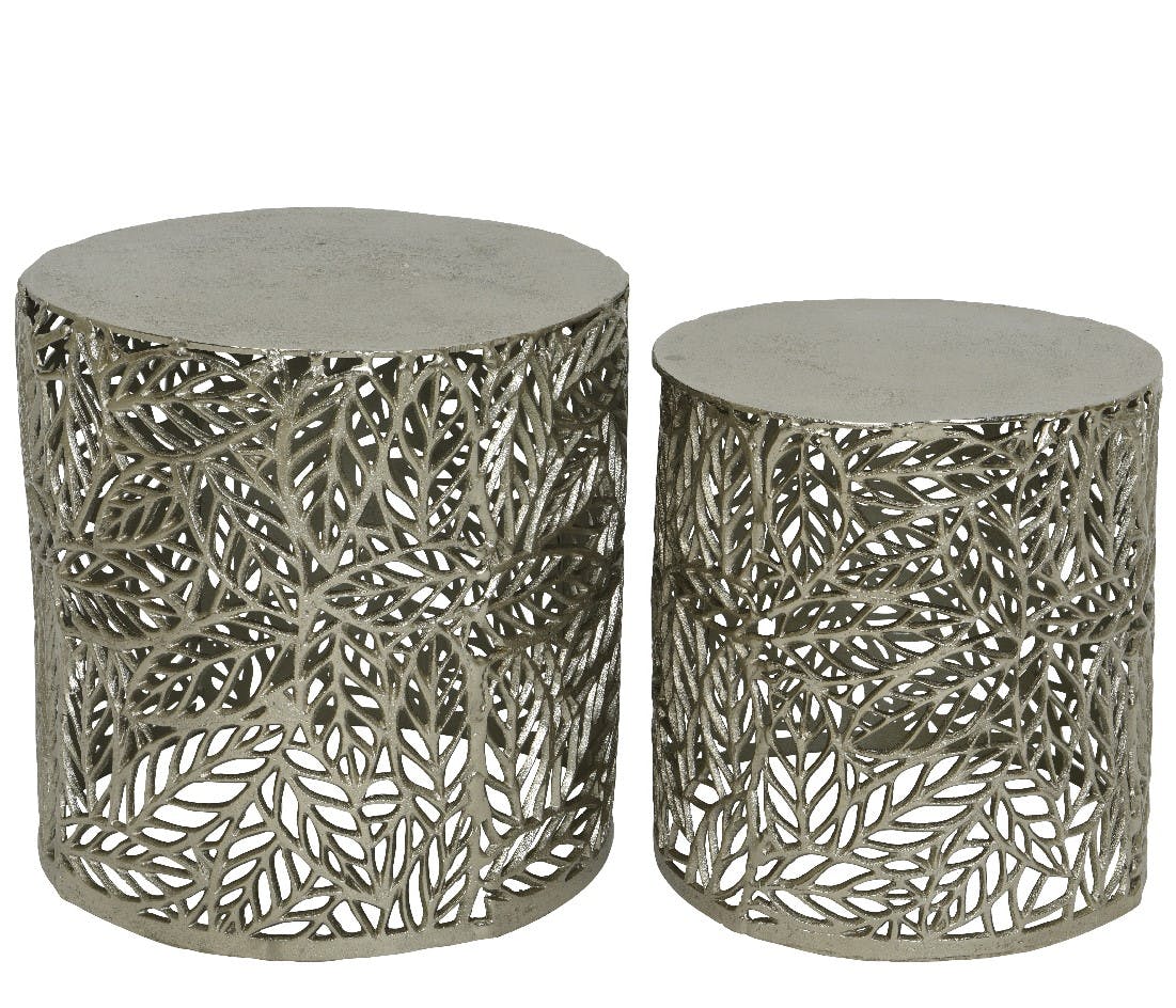 Table d'appoint métal argenté ajouré (lot de 2)