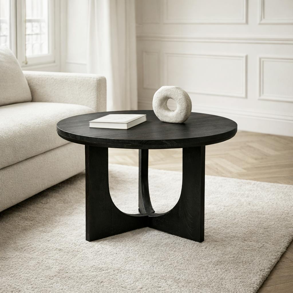 Table d'appoint noire à 3 pieds Ø60 cm ALMA