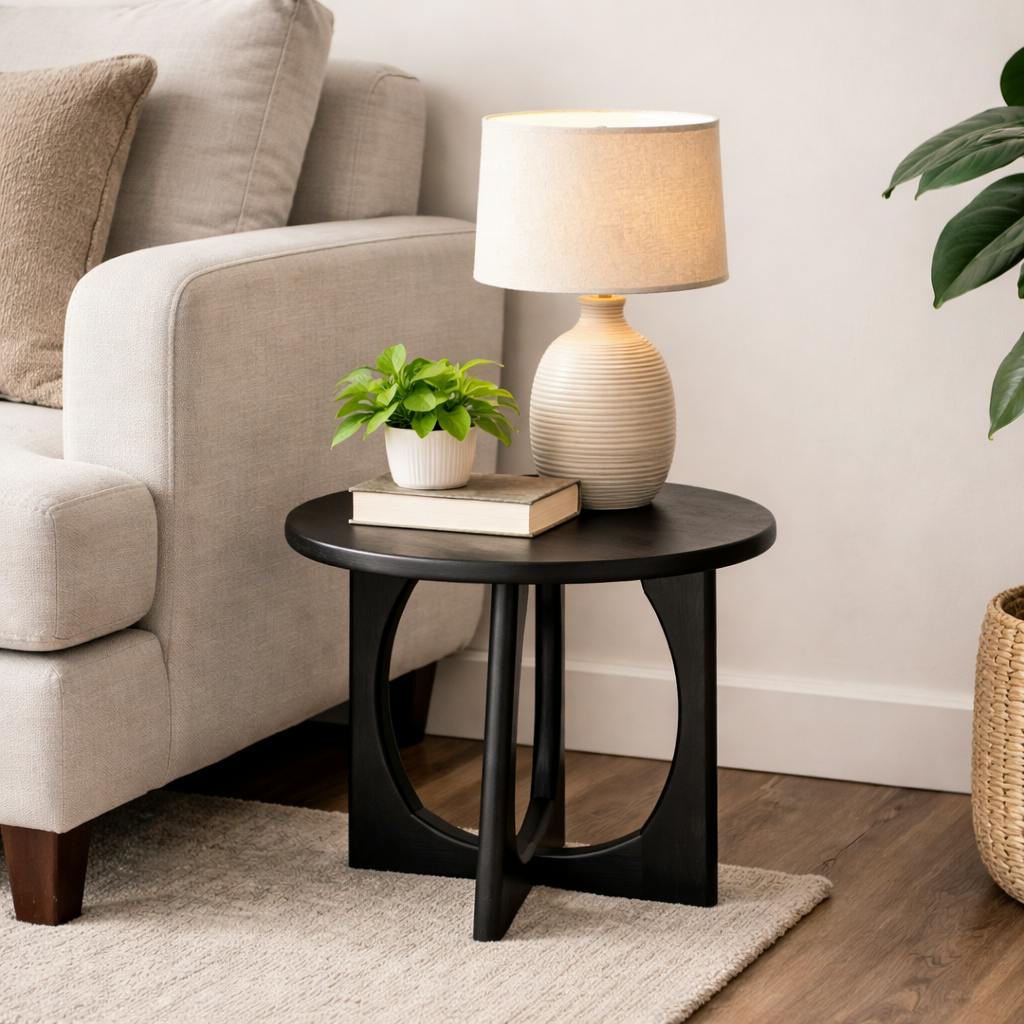 Table d'appoint noire à piètement ajouré Ø60 cm ALMA