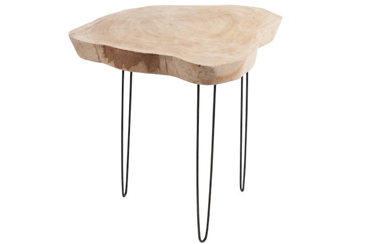 Table d'appoint, plateau bois clair et pieds métal noir 65x53x58cm