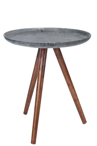 Table d'appoint plateau métal gris vieilli,pieds bois - D45 H50cm